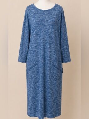 T by Talbots Blue Green Heathered Metallic Knit Shift Dress • XL • Pockets • NWT
